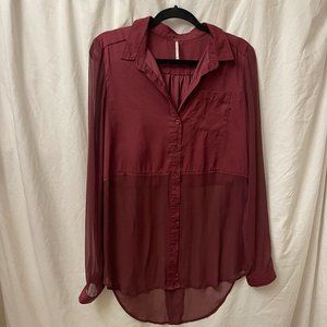 Free People Sheer Long Sleeved  Button Up